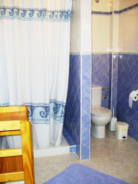 cuarto de baño con ducha, aseo y lavabo